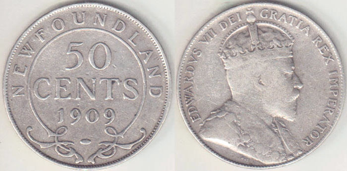 1909 Canada silver 50 Cents (New Foundland) A005665